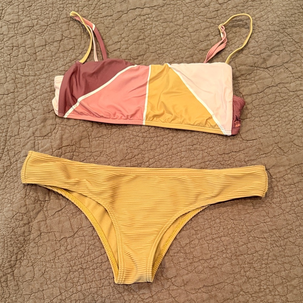 Billabong Colorblock Bikini Top and Ribbed Bottom - Mustard, Pink, Rose